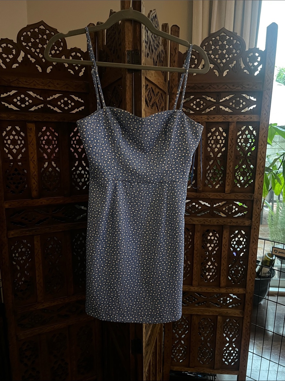 French Connection Periwinkle Blue Printed Spaghetti Strap Dress